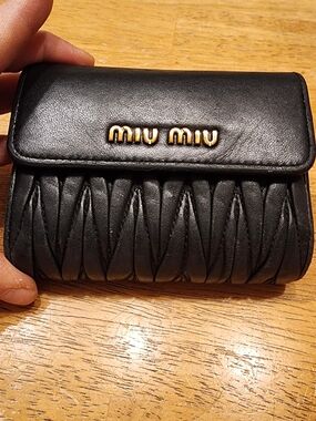 Miu Miu Black Small Matelassé Nappa Leather Wallet. 